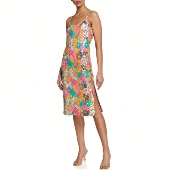 Milly Annie Floral Sequin Midi Dress NWT